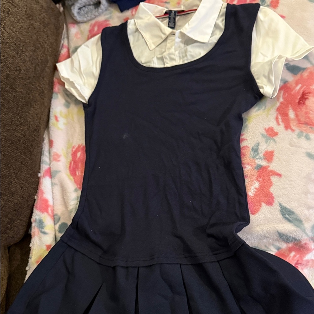 Navy & White School Dress Top